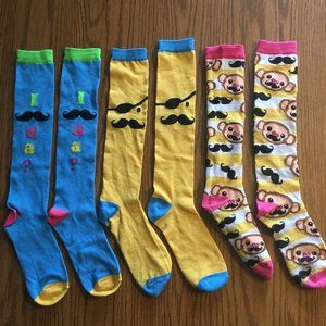 Mustache Themed Knee High Socks 3 Pair